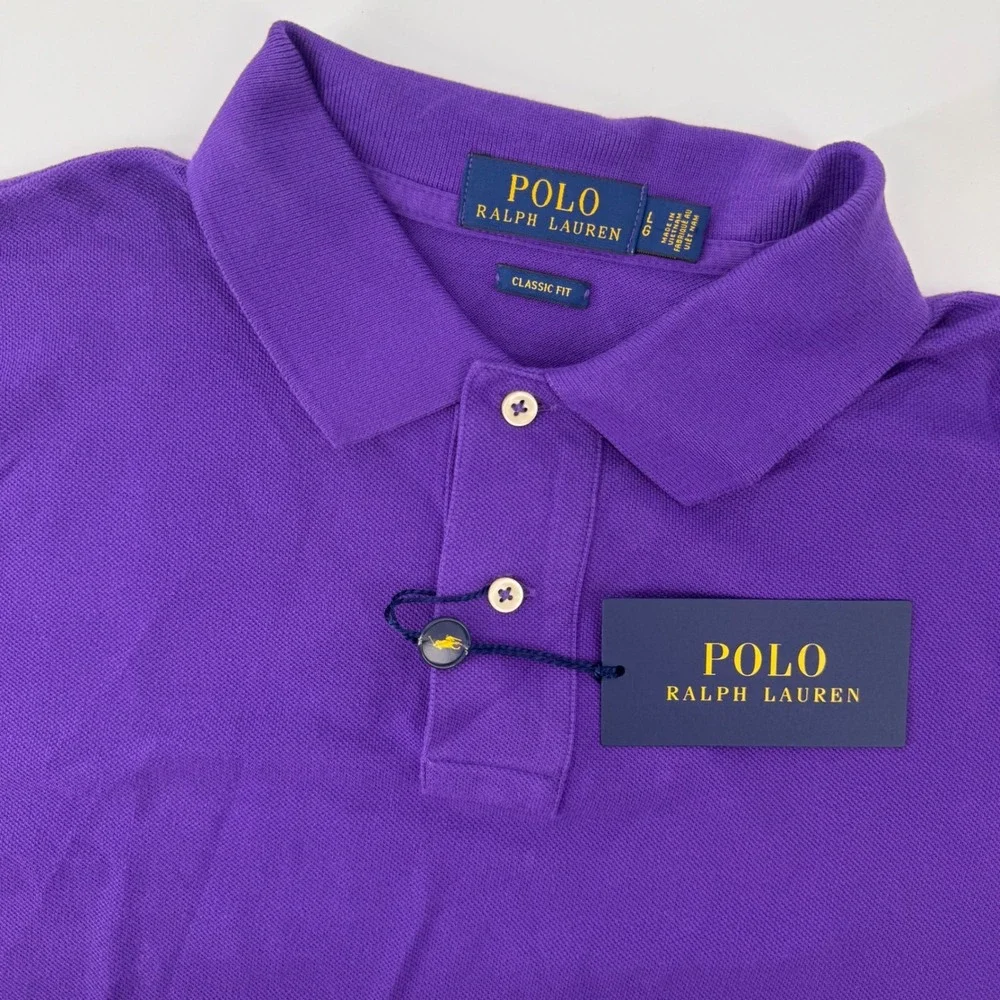 Polo Ralph Lauren Polo Shirt Mens L Purple Classic Fit Mesh Short Sleeve Cotton